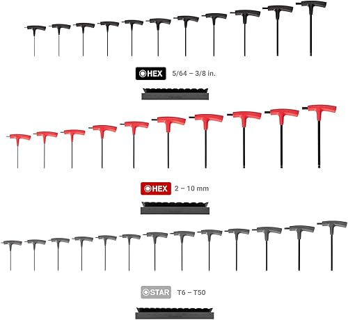 Miniatura 2 de TEKTON Juego de llaves hexagonales de extremo esférico y mango en T con soporte, 34 piezas (564-38 pulgadas, 0.079-0.394 in, T6-T50)  KEY92001