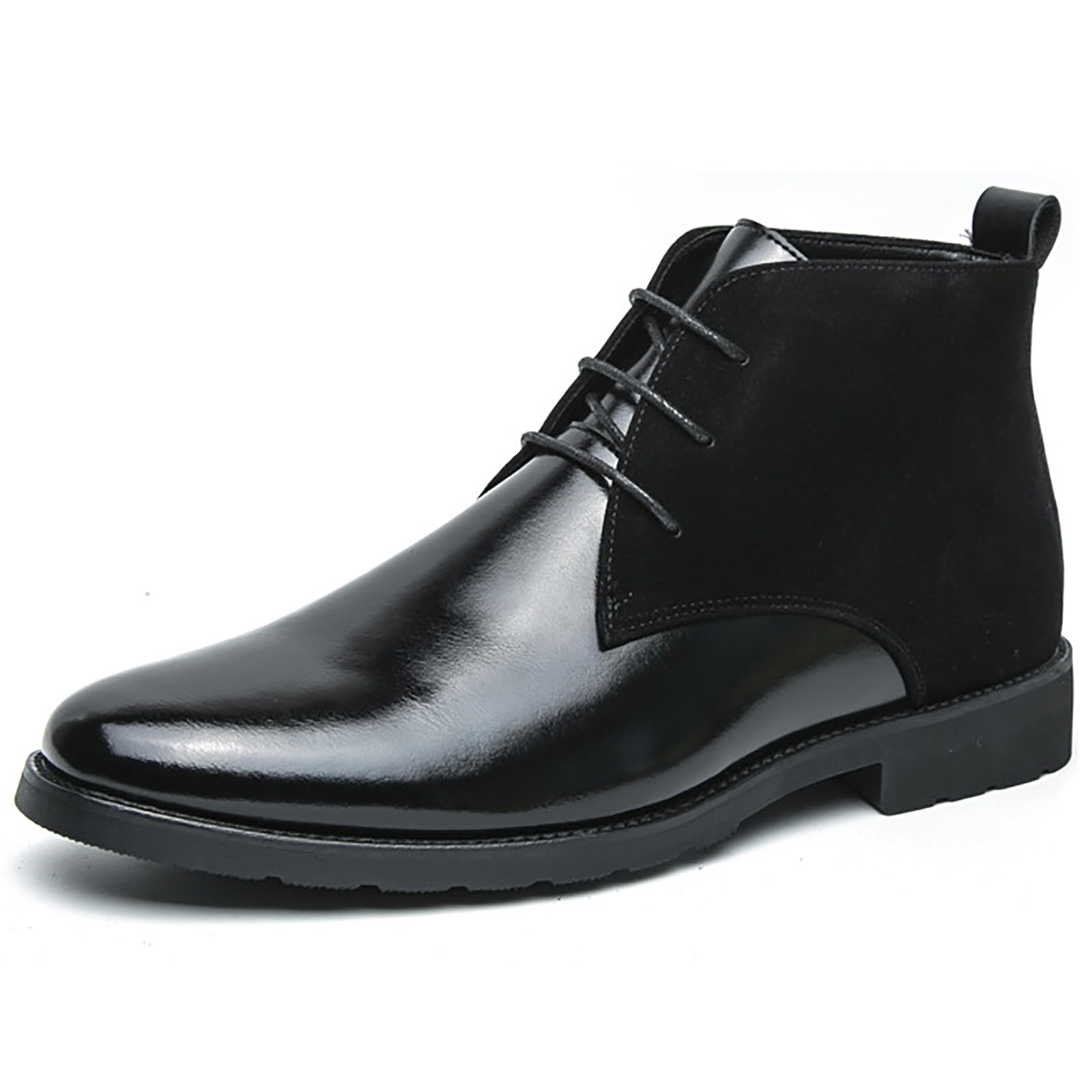 QEOSNBX Men'S Splicing Leather Lace Up Low Heel Dress Chukka Ankle Boots Classic Fashion Comfortable Non-Slip Chunky Heel Causal Oxford Booties For