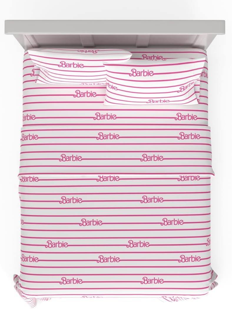 Franco Collectibles Barbie Logos Bedding Super Soft Cozy Microfiber 4 Piece Queen Sheet Set, (Officially Licensed Product)
