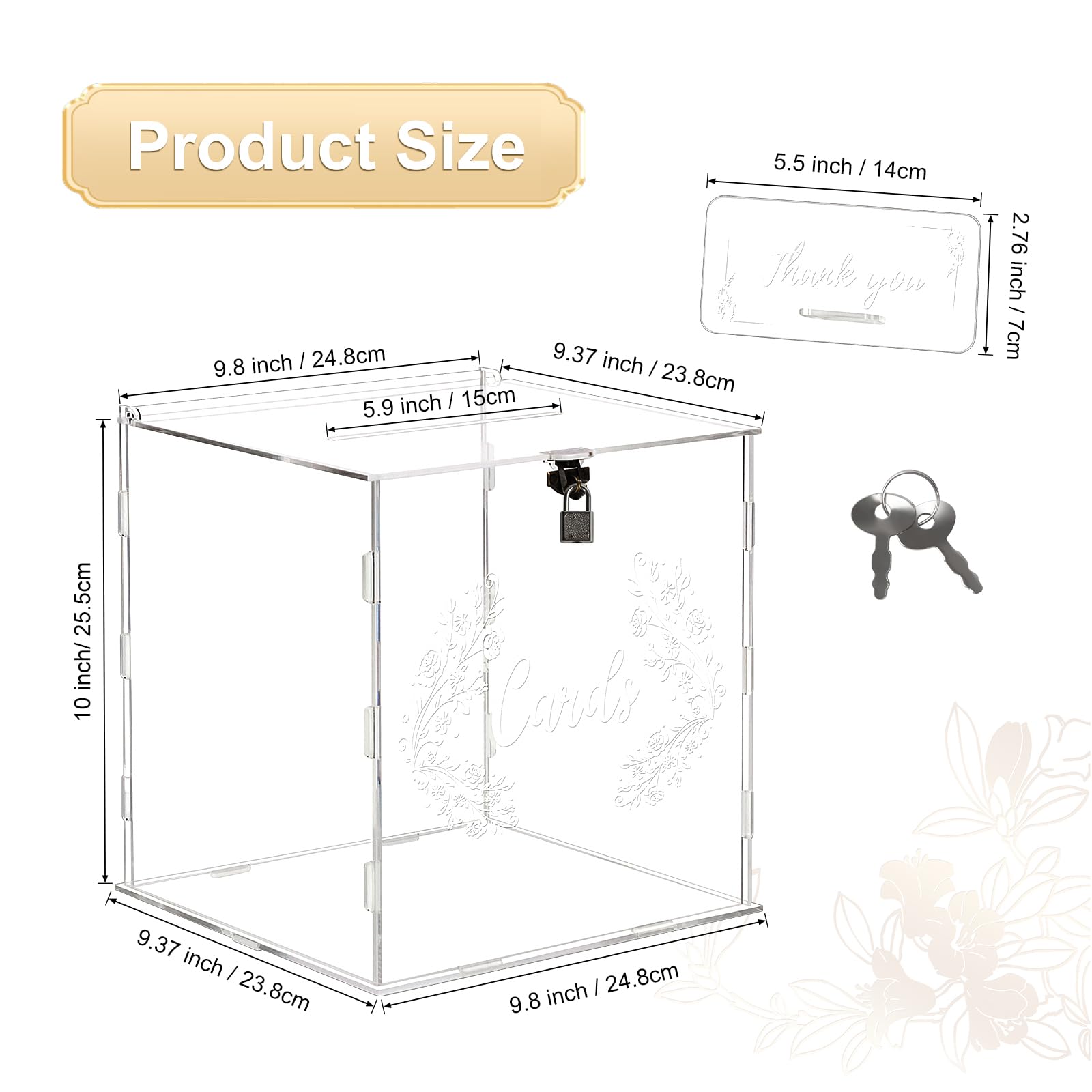 ECOSEAO Caja para Tarjetas de Boda de Acrílico, Caja para Tarjetas de Regalo con Cerradura y Ranura, Grande, Transparente, para Recepción, Cumpleaños, Aniversario