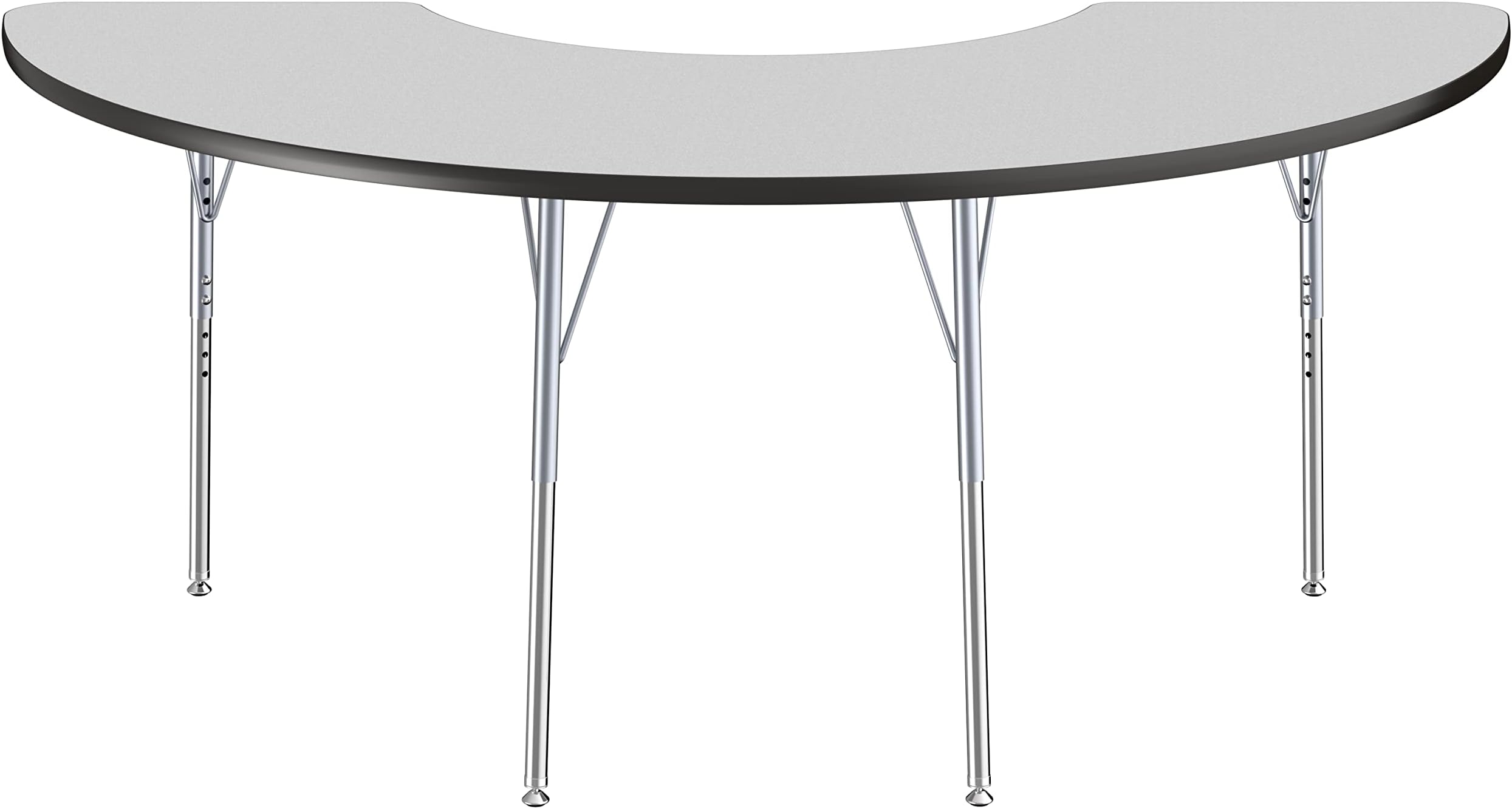 Factory Direct Partners 10077-149 Half Moon Activity School and Office Table (36" x 72"), Silver Standard Legs with Swivel Glides, Adjustable Height 19-30" - Gray Top and Black Edge