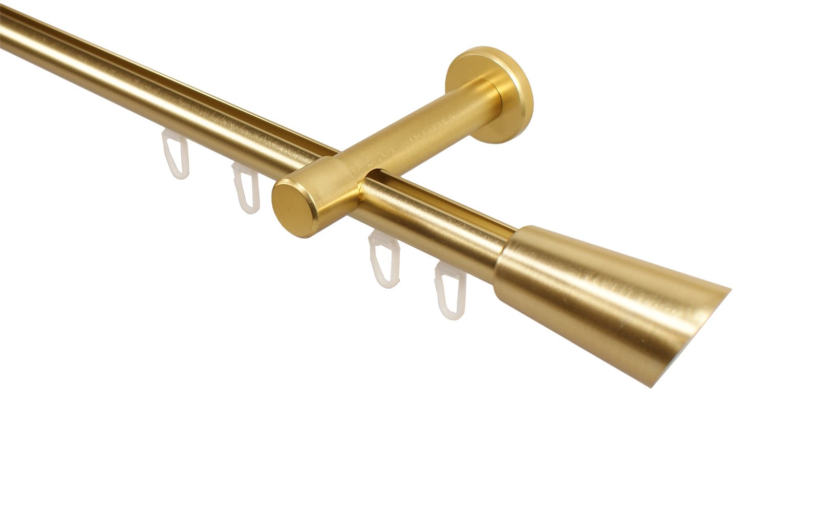 iso-design Innenlauf Vorhangstange mit 20 mm Durchmesser Set inklusive Wandhaltern, Gardinenstange 1-läufig Farbe Messing matt, Endstück Digo, 200 cm