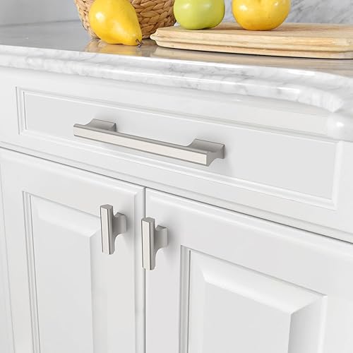 Miniatura 3 de Amerdeco ZH0056 - Paquete de 10 tiradores de gabinete de níquel satinado cepillado de 5 pulgadas (5.039 in) con agujeros centrales, manijas de