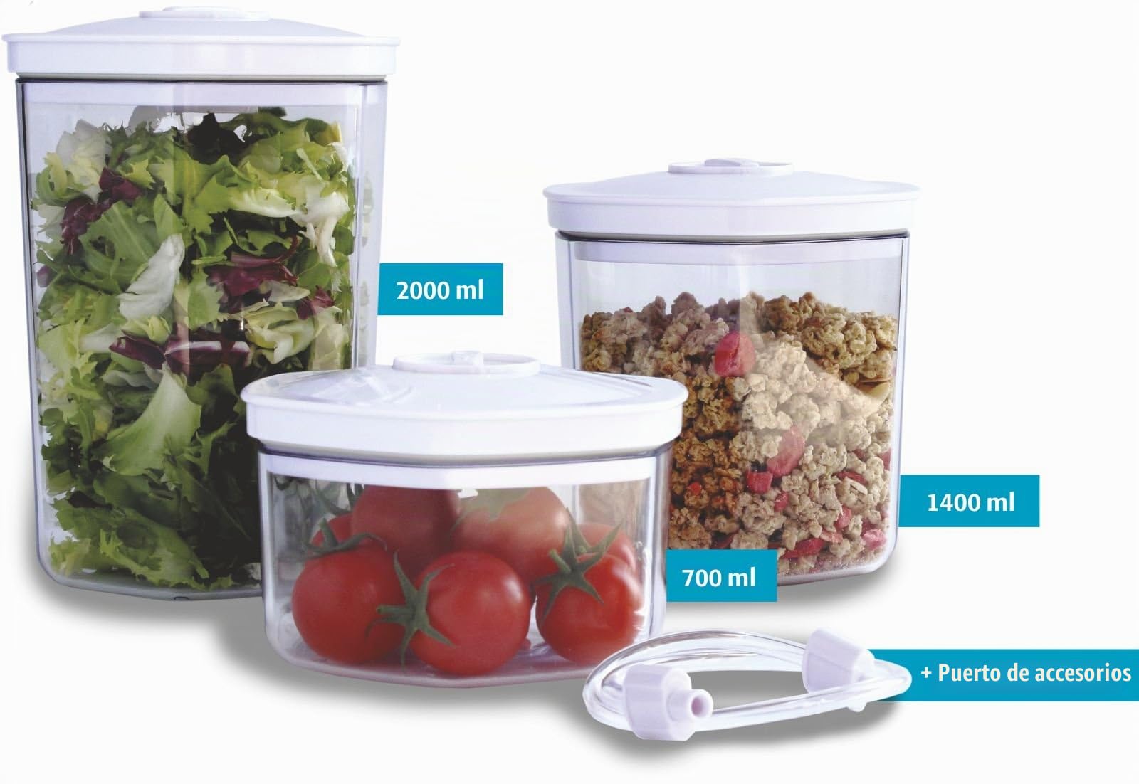 Maxxo VC1800 3 contenedores profesionales para máquinas de Sous Vide, Cajas de plástico resistente, sin BPA, volumen 0.7/1.4/2 l para todos tipos de envasadoras al vacío