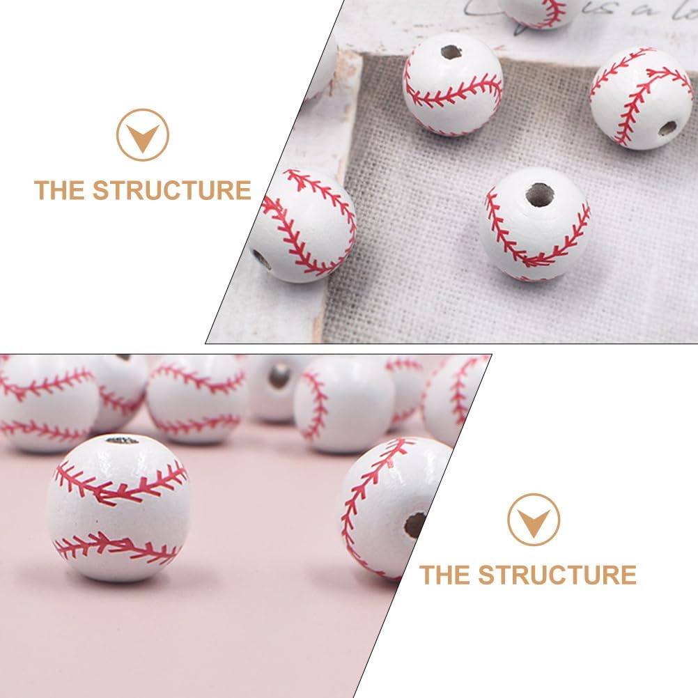 NOLITOY Wooden Baseball Beads 0.62 Inch 50Pcs DIY Jewelry Accessories for Necklace Earrings Key Chains Craft Projects