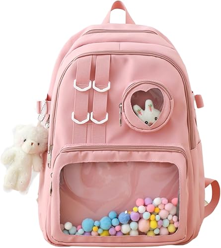 Mochila Kawaii con bonitos accesorios de 15.6 pulgadas, bolsa de muñeca de oso estética, antirrobo, viaje, nuevo semestre, regalos, Rosado, Moderno