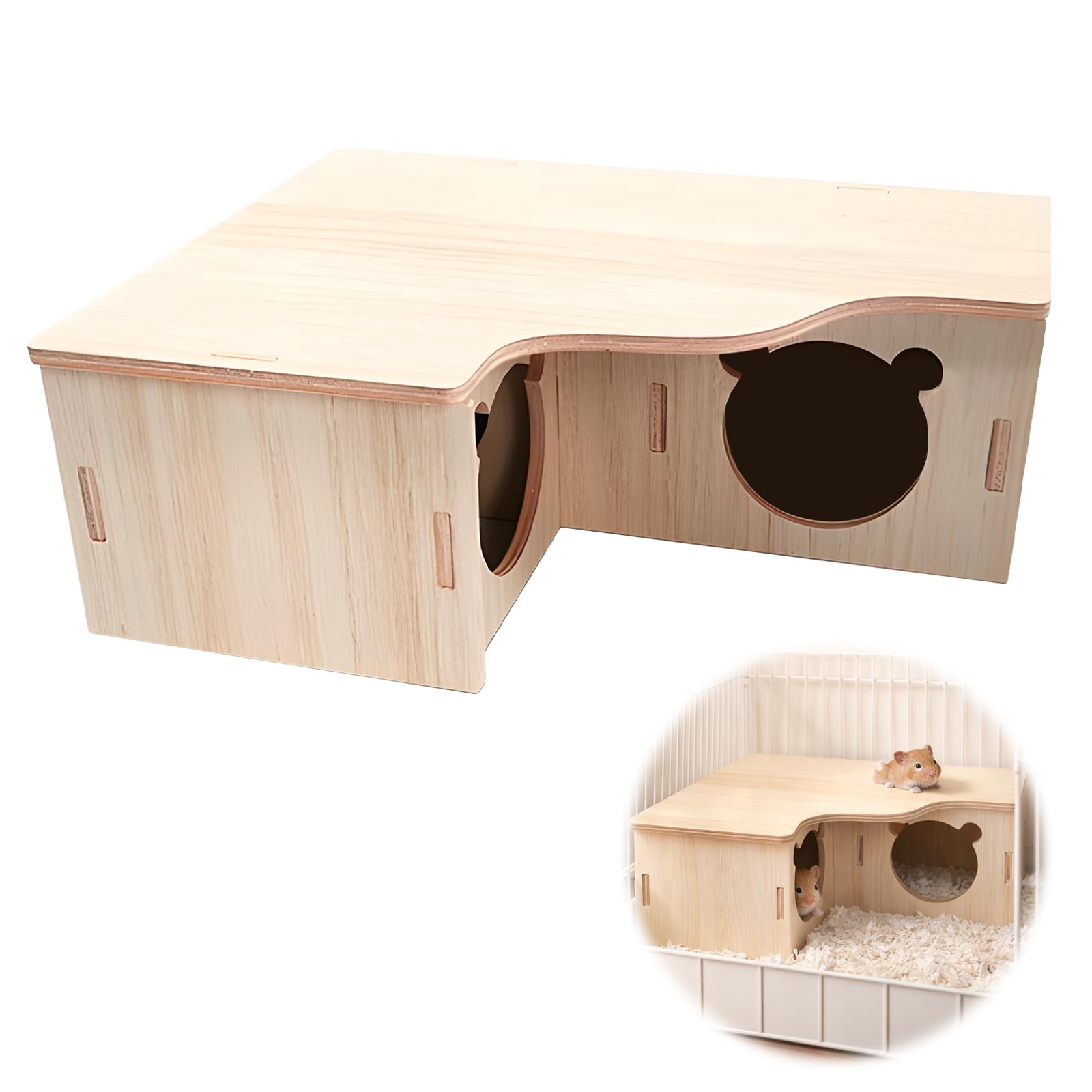Wooden Hamster House, Fun Hamster Hides, Multi Chamber Hamster Toys, Durable Hamster Cage Accessories for Hamsters Enrichment, Small Animal Hideout for for Syrian Gerbils Chinchilla Guinea Pig