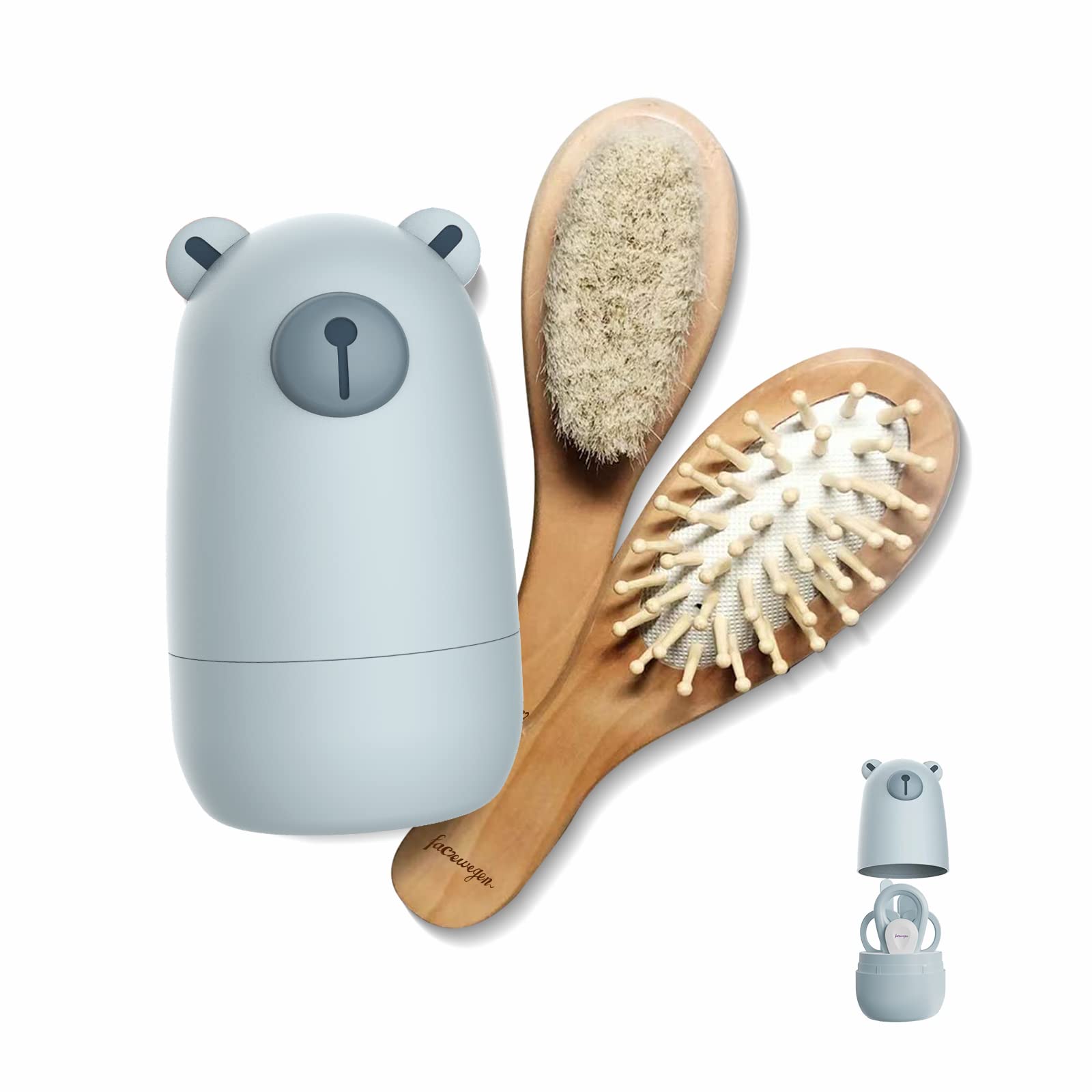 Set de aseo para bebés 6 en 1, cepillo y peine de madera natural, tijeras para uñas, lima de uñas y pinzas para niños y recién nacidos en un bonito estuche de regalo