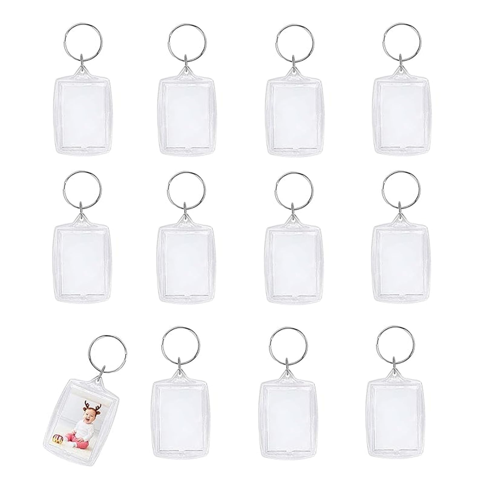 umyeoqoyo 12 Pcs Photo Keyring Double Sided Blank Picture Keychain Personalised Photo Key Fob Holder with Split Ring for Family Friends Photo Crafting Gift(Clear)