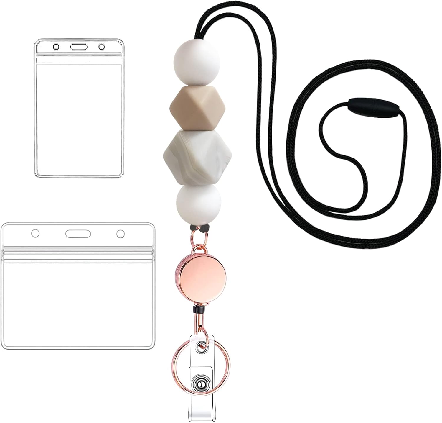 Retractable Badge Reel with Lanyard, Silicone Beaded