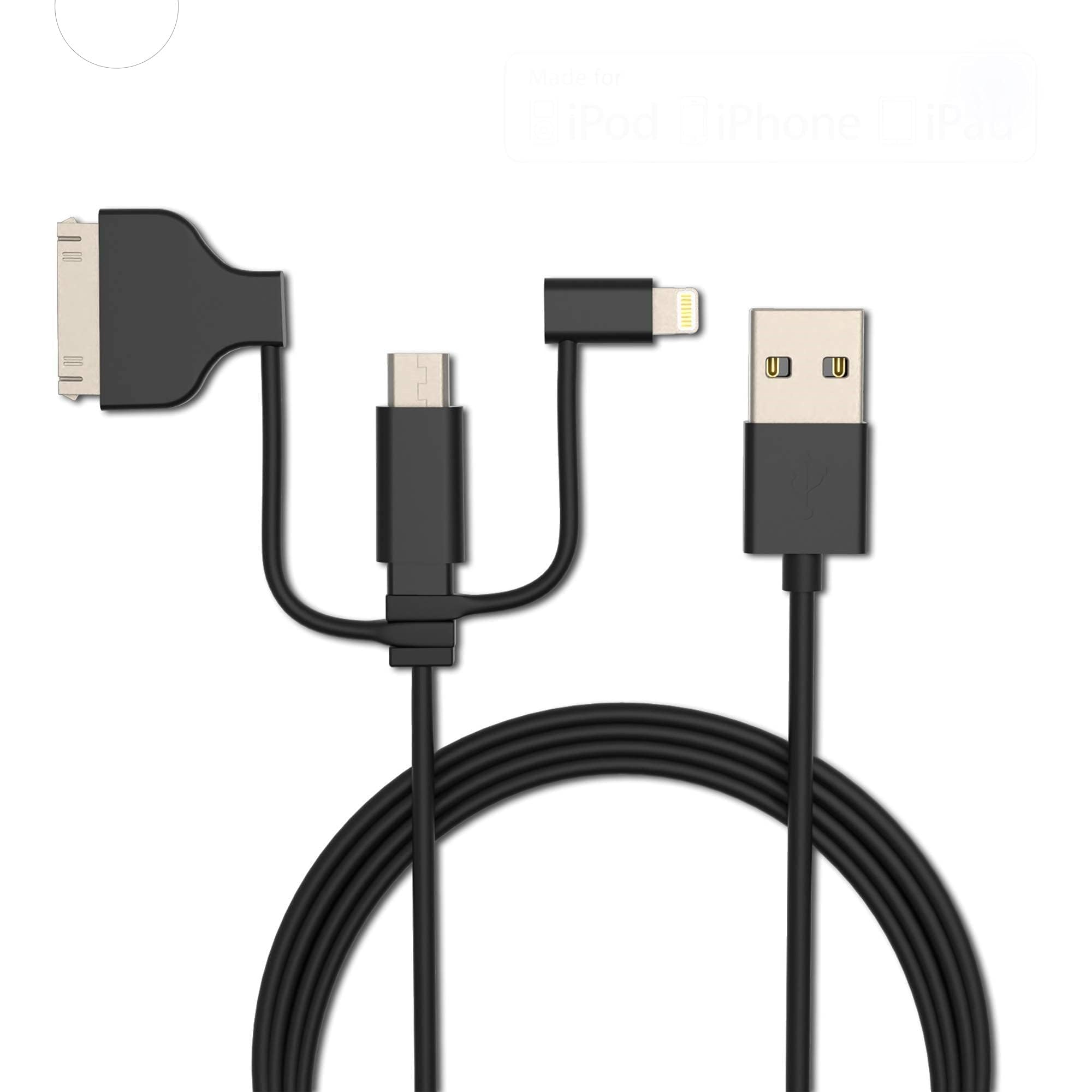NEDIS® Sweex 3 in 1 Charging Cable Fast Charging and Data Sync USB Cable for Android Smartphones, IOS & Type C Devices, Multi Pin Type C cable, Micro USB & 30Pin Dock Cable for iPhone 1 Meter -Black (B0CX5LB95M) Amazon Price History, Amazon Price Tracker