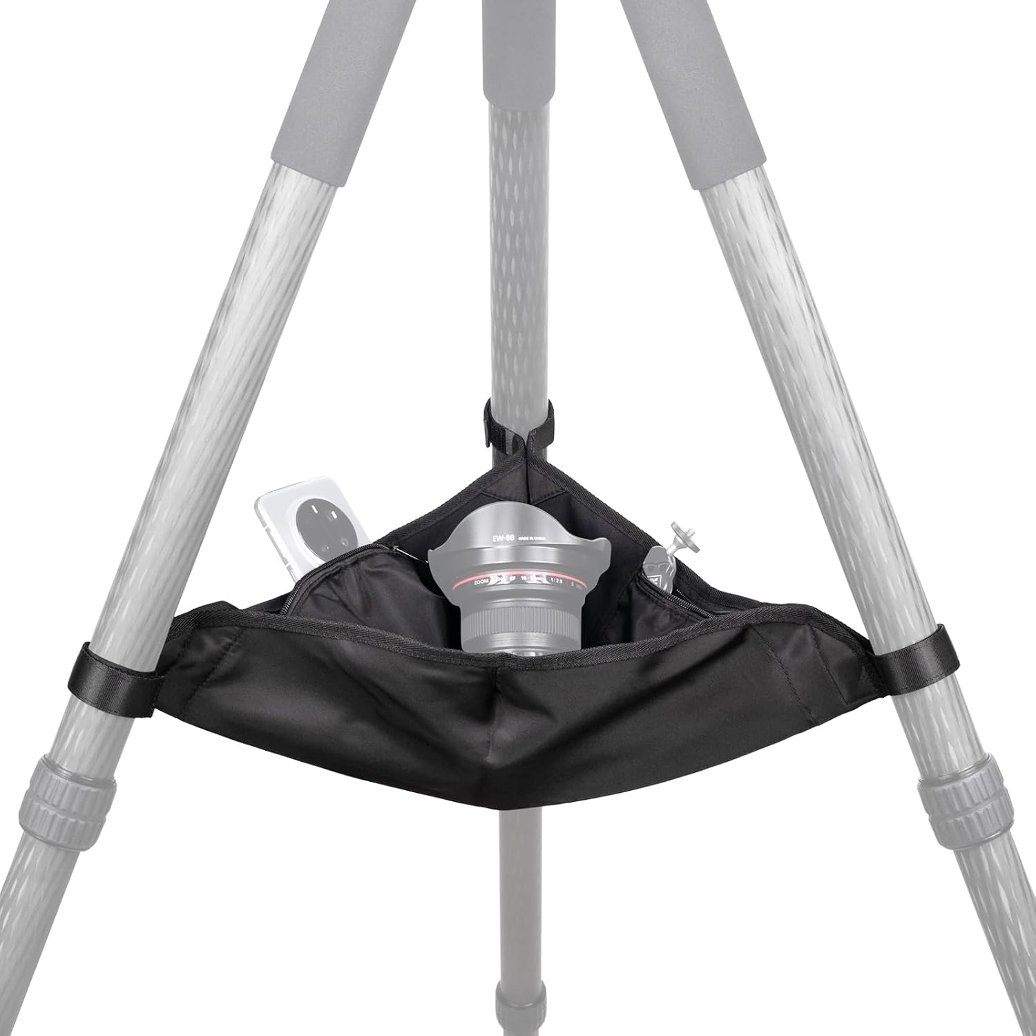 RSB-B Stone Bag for Tripod Weight with Hook and Loop Straps & 2 Zippered Pockets, Stabilizer Pouch for Camera Tripods, Outdoor Photography Rock Bag for Videography and Shooting (Black)