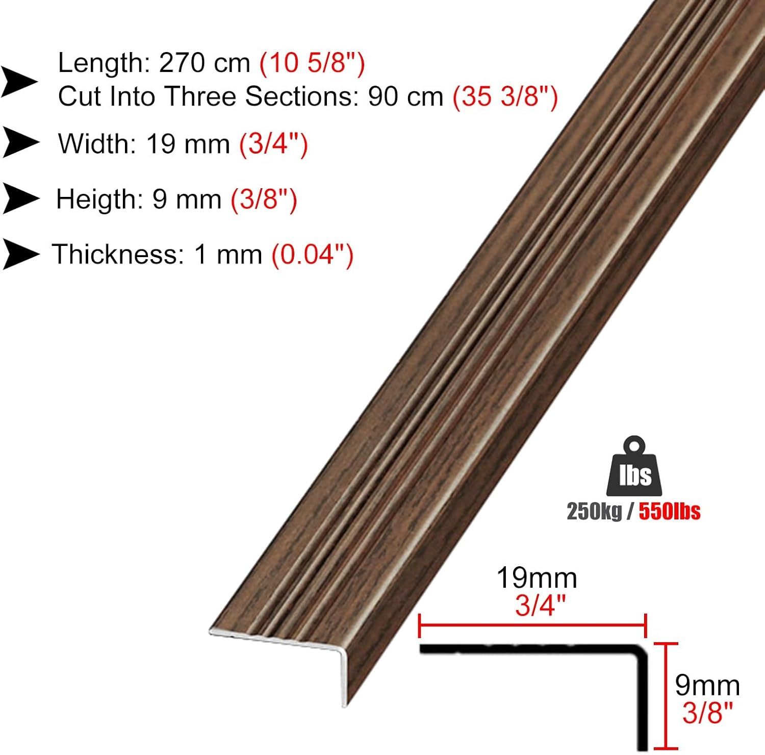 Threshold Strip Step Nose Edging Trim with Wood Grain, Doorway Transition Strip for Wood/Tile/Laminate, 12 Styles Available, Threshold Seam Strips (Color : Style2)