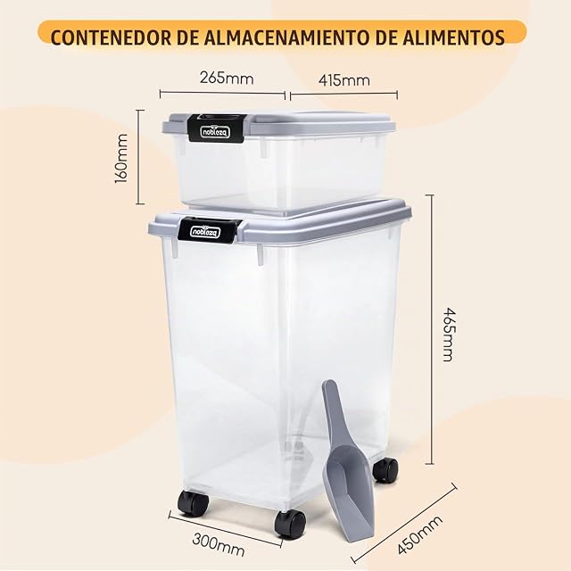 Foto 2 de 7 de Nobleza Contenedor de Comida para Mascotas 10L+40L， Caja Hermética Transparente con Ruedas， Tapa Abatible…