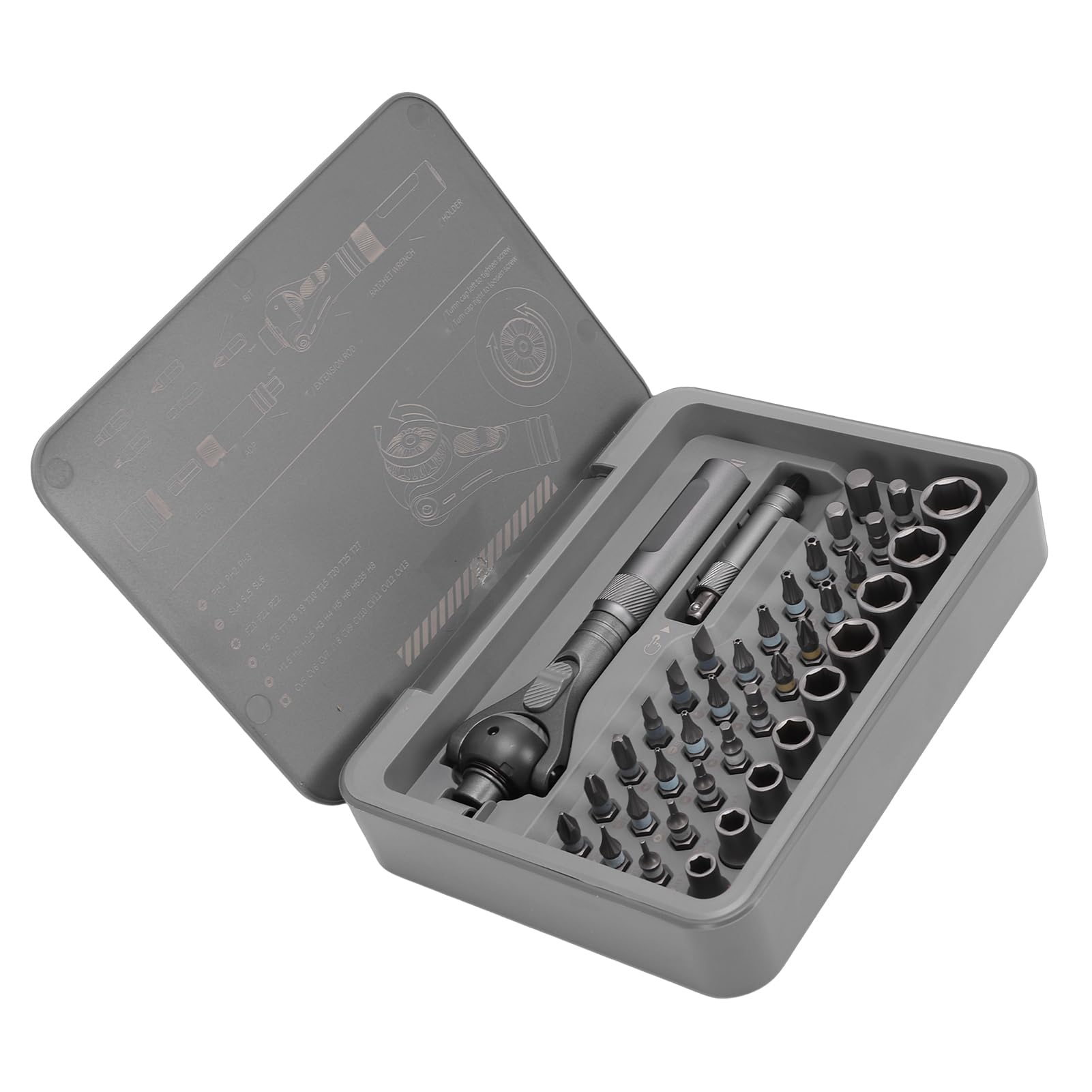 Jeffergarden Zestaw Wkrętaków Magnetycznych z grzechotką 40 w 1, Magnetyczny Wkrętak Grzechotkowy ze Stali S2 z 45 Zębami i głowicą obrotową 180°, 28 Bitów do Naprawy Elektroniki w Domu Montaż Mebli