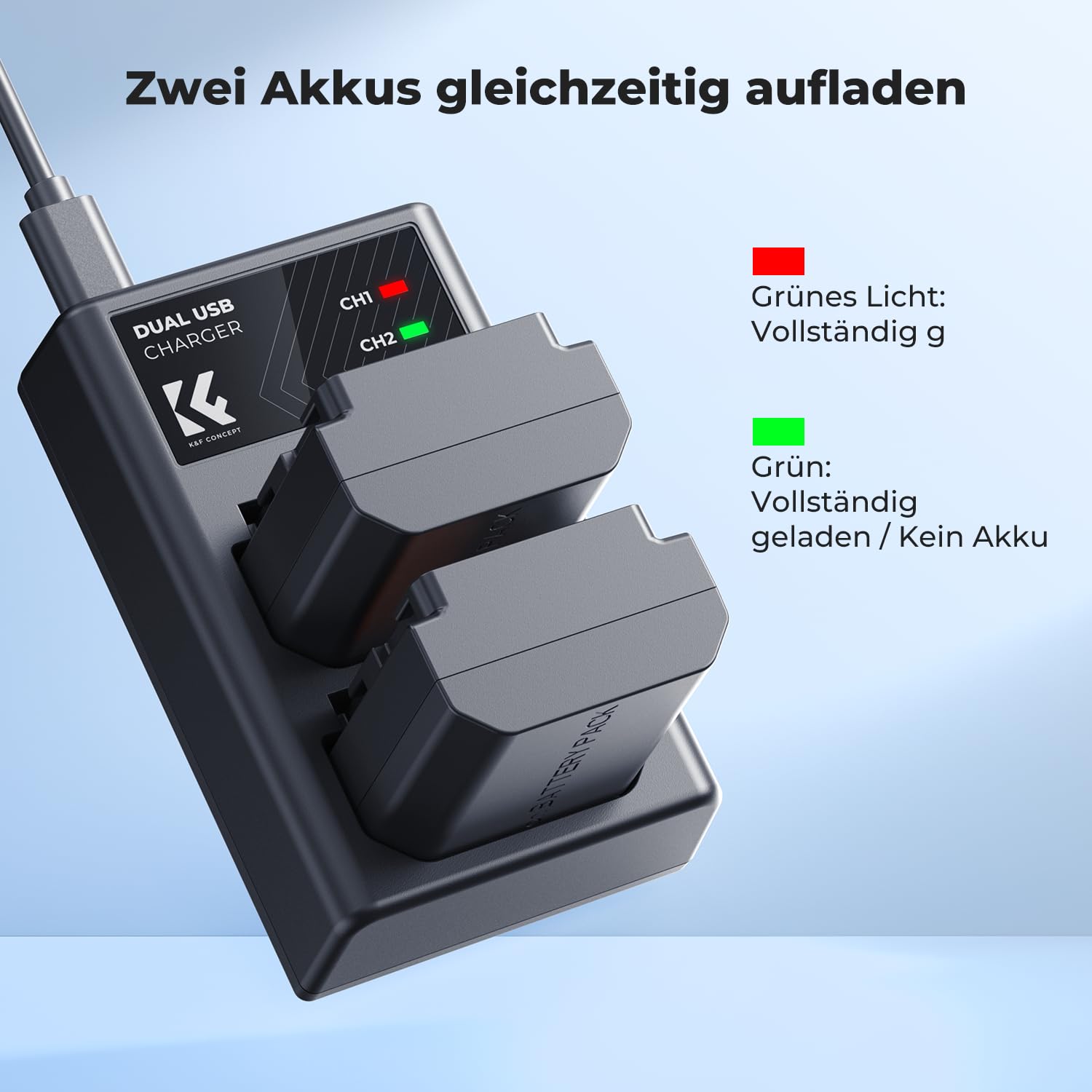 K&F CONCEPT NP-FZ100 Kamera Akku,2er Pack 2280mAh Kameraakku USB Dual Ladegerät für Sony Alpha 9, A9, Alpha 9R, A9R, Alpha 9S, A9S, A7RIII A7R3, A7 III, A7R4, A7RIV ZV-E10ii Digitalkameras