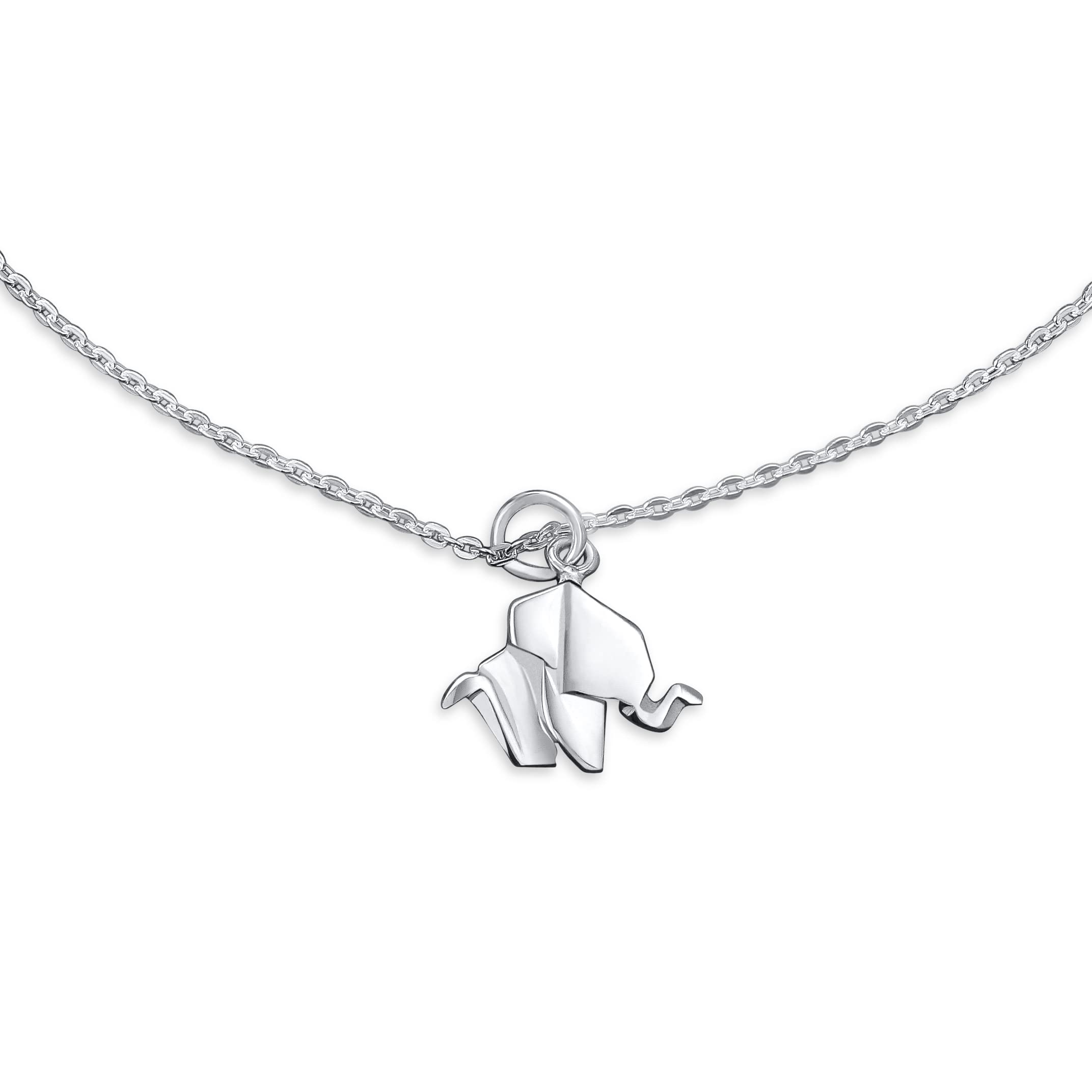 Bling Jewelry 3D Joyas Geométrica Origami Animales Zoo Suerte Elefante Tobillera Pequeño Dije Colgante Tobillera Para Mujer .925 Plata De Ley Ajustable 9 A 10 Pulgadas