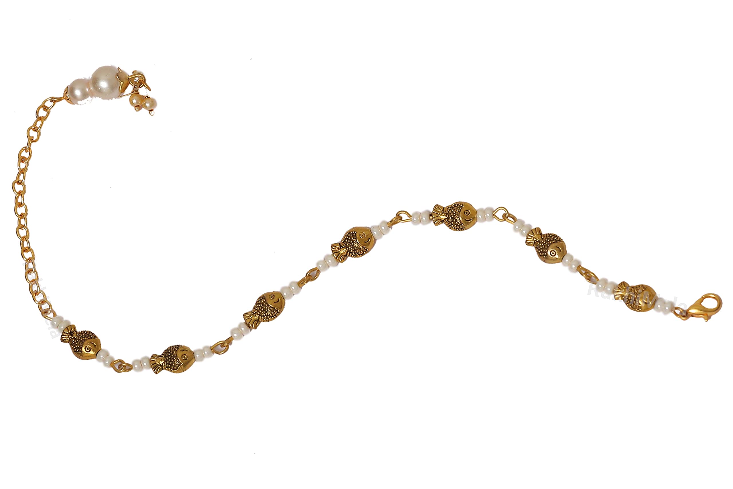 Rakhi Mela™- Fish Bead With White moti gold chain Bracelet For women Rakhi (set of 1 with chocolate)