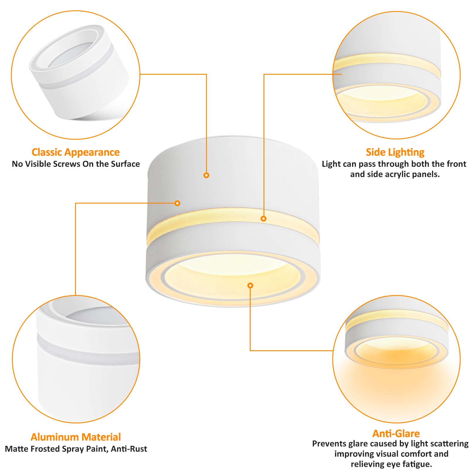 Aufbauspot Deckenspot Weiß flach, Aufbaustrahler 6W CCT 3000K/4000K/6500K, LED Spots Dimmbar, Aufputz Spots 230V mit GX53 Fassung, Deckenstrahler Aluminium für Schlafzimmer, Badezimmer 4Stück