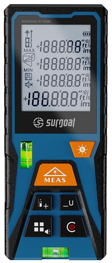 Laser Measure with 2 Bubble Levels 196/328ft Outdoor Digital Laser Measurement Tool Handle Distance Measuring Tape for Area Volume Pythagoras Mode Portable Durable (100M)