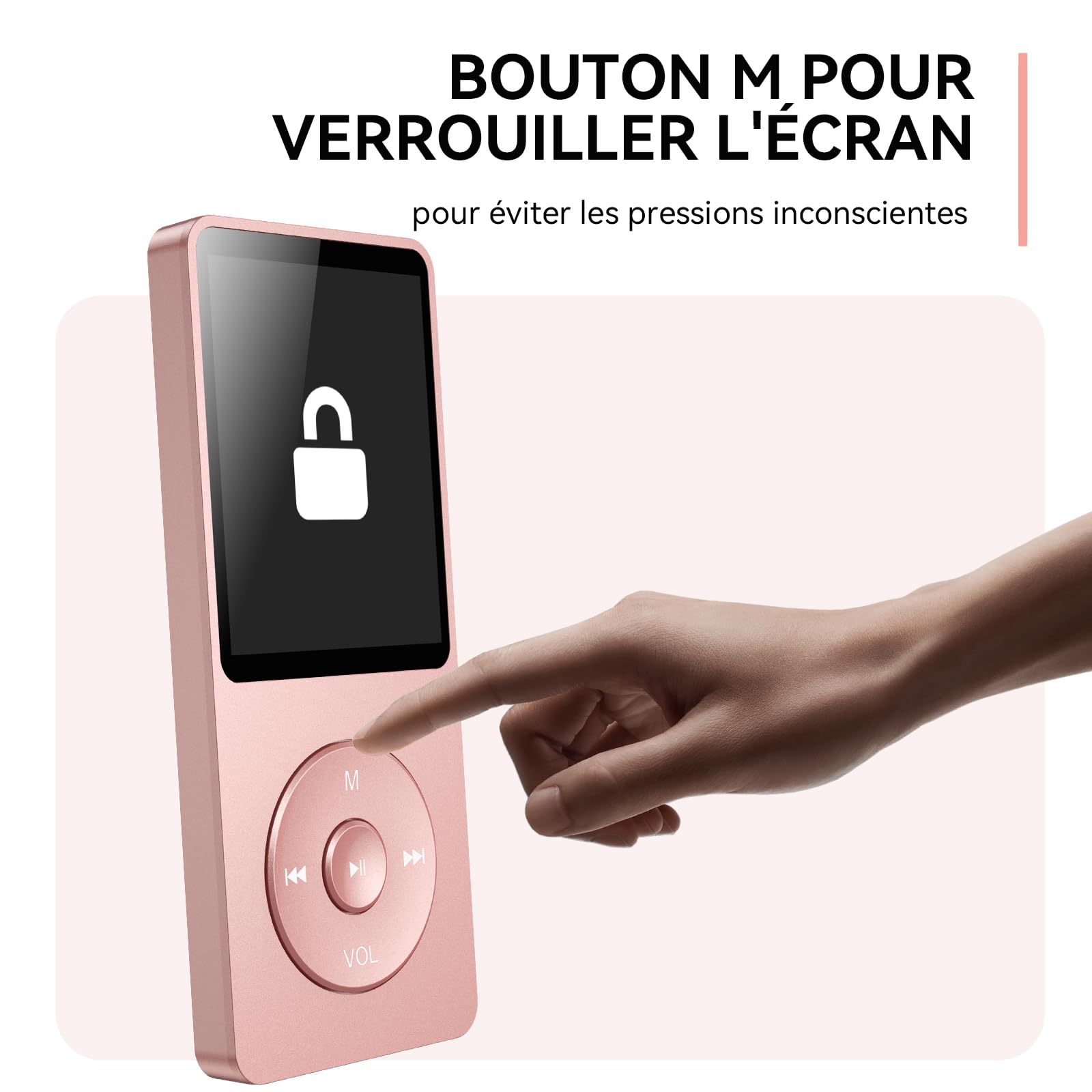 AGPTEK Lecteur MP3 Classique 64Go, Autonomie 70 Heures, Léger 30g, Hi-Fi, Baladeur Sport Enfant Adulte, Carte TF 128G - Rose