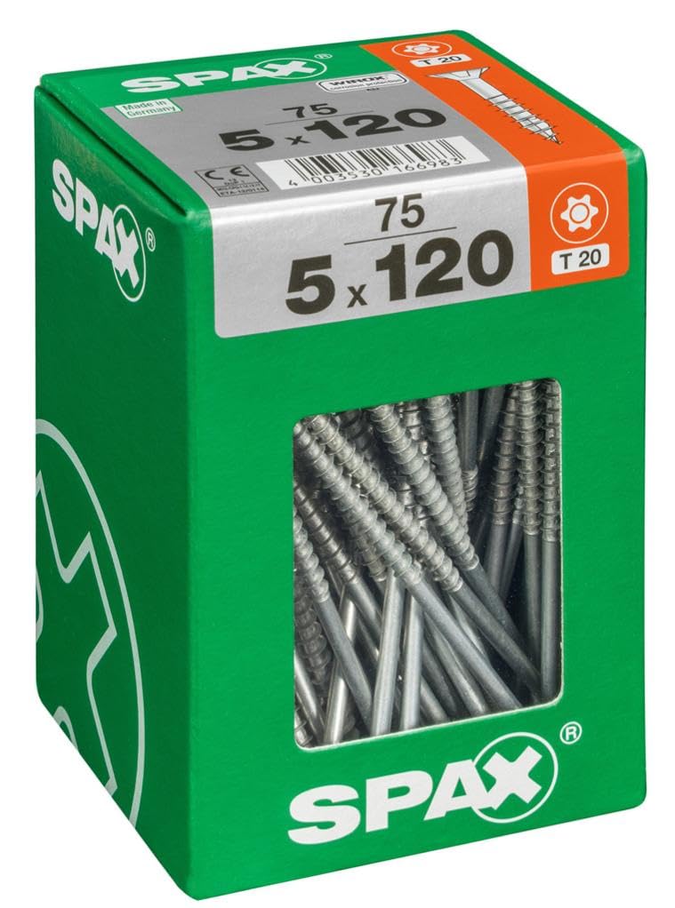 Vis acier tête autofraisée SPAX 5x120 mm pour fixations bois robustes en lot de 75