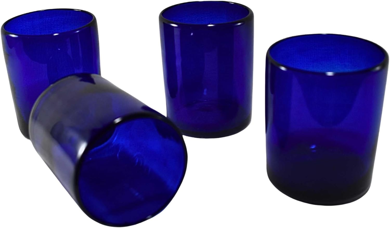 MAREY Hand Blown Drinking Glasses Artisan Crafted from Mexico Set of 6 pieces (Deep Cobalt Blue, Old Fashioned 10 Oz.)