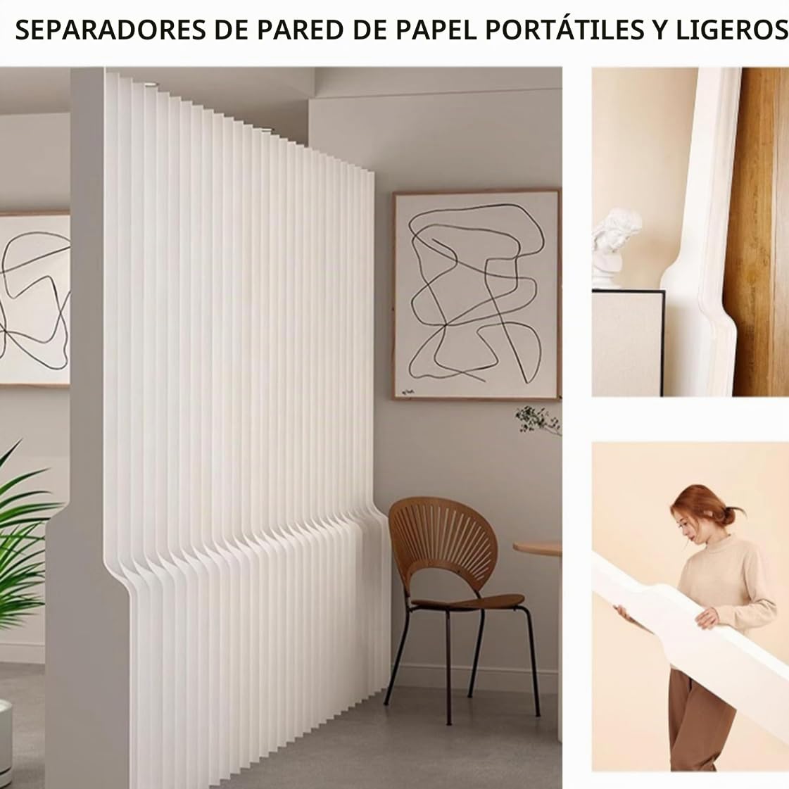 Biombos plegables modernos para interiores, separador de ambientes de papel independiente, retráctiles de 2 a 3 m/4 a 5 m, para sala de estar y dormitorio.,300x200cm/118.1x78.7in