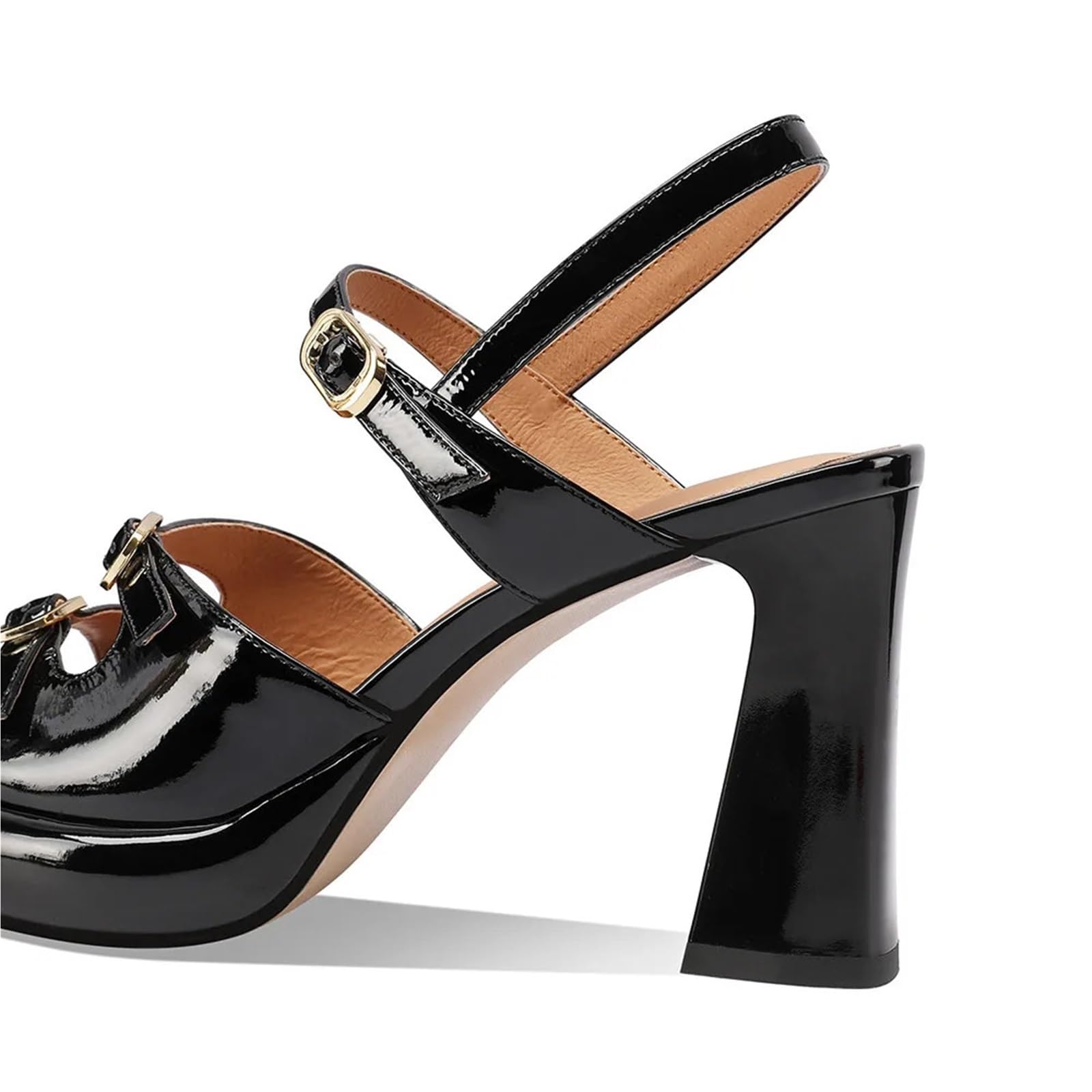 Sandali gladiatore da donna in pelle con punta aperta, quadrati, fibbia, for feste, ufficio, scarpe estive pendolare tacco alto