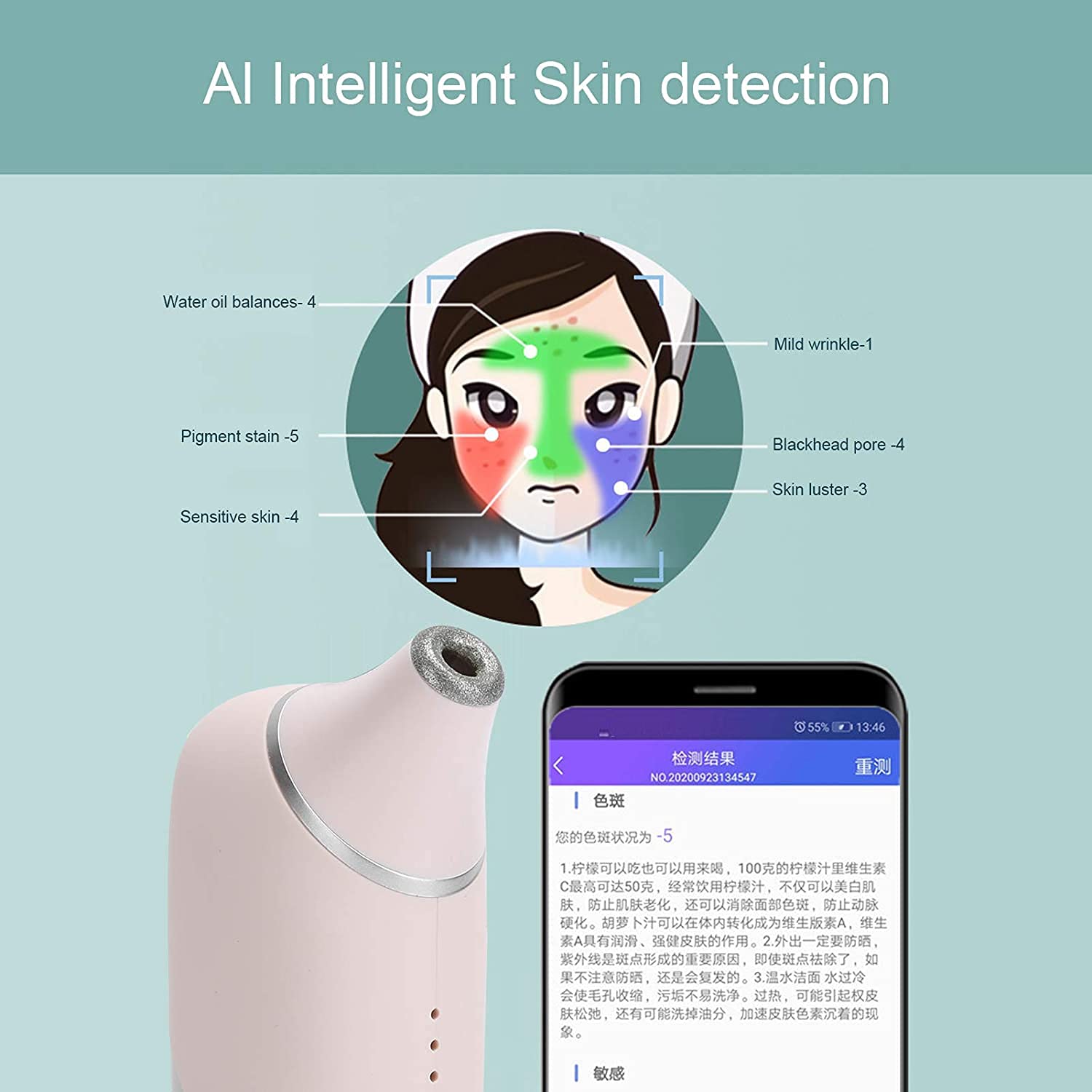 DYTWXG Macchina per la rimozione di Punti Neri visivi per la Pulizia dei pori del Viso con aspirazione del Vuoto WiFi Intelligente, aspiratore per la rimozione di Punti Neri, per Donne Uomini, Rosa