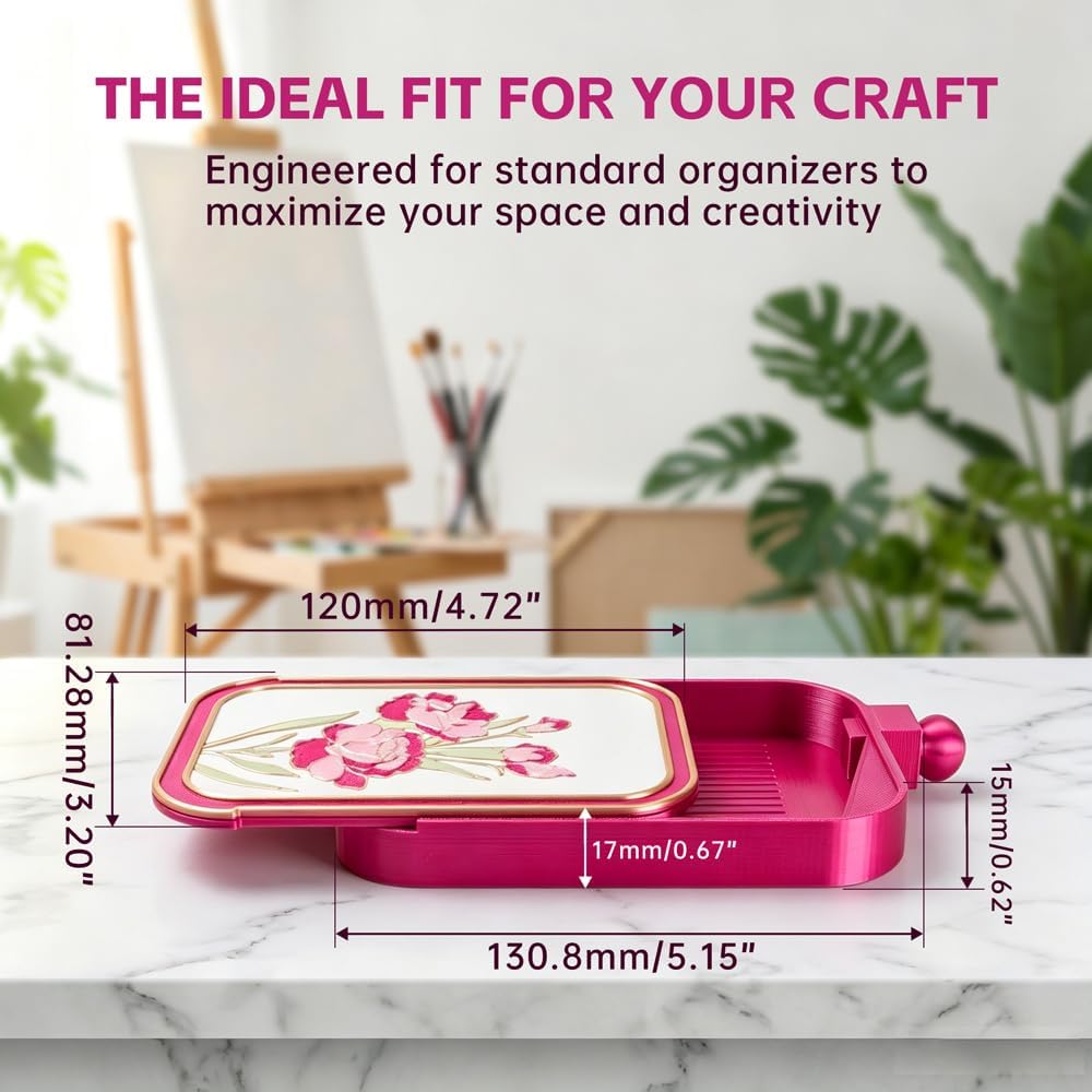 RaySoar 3D Printed Diamond Art Trays with Lids, High Edge Anti-Spill Rhinestone Tray with Exquisite Pattern for Diamond Art Accessories - Hot Pink