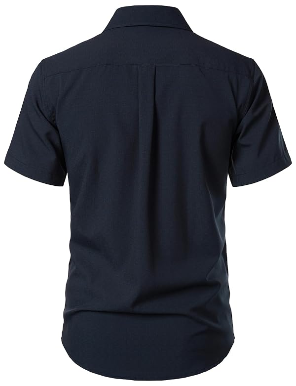 JEMITOP Mens Casual Stretch Wrinkle-Free Textured Shirt Navy Blue M by JEMITOP - Used condition - Image 4