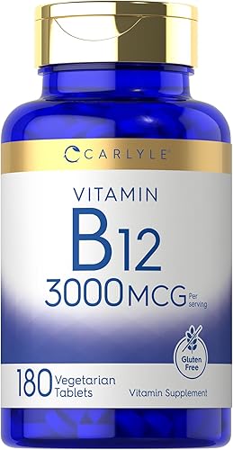 Carlyle Vitamina B12 3000 mcg  180 tabletas  Suplemento vegetariano  Sin OMG y sin gluten