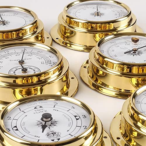 3.9in Wall Mounted Thermometer Hygrometer Barometer Watch Tidal Clock, Copper Shell Indoor Outdoor, Weather Station No Battery Needed, for Home, Hotels, Offices, Factories-Hygrometer baromet