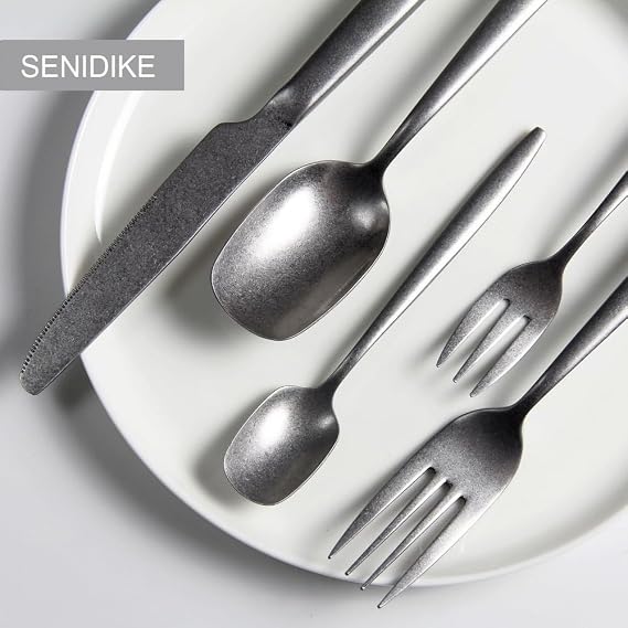 Luxury Silverware Flatware Set, 24/32/40/48 Pieces Creative Knife Fork and Spoon Set, Silver Gold Stainless Steel Steak Knives Tea Spoons for Home Kitchen Gift