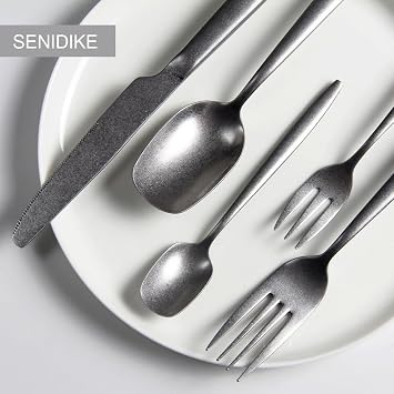 Luxury Silverware Flatware Set, 24/32/40/48 Pieces Creative Knife Fork and Spoon Set, Silver Gold Stainless Steel Steak Knives Tea Spoons for Home Kitchen Gift