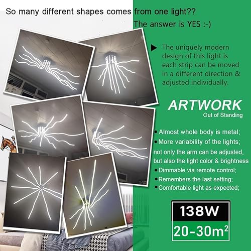 Miniatura 7 de Modernas luces LED de techo para sala de estar, grandes de 55.10 pulgadas, 10 luces modernas, montaje de techo regulable con control remoto de 138 W