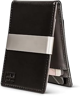 F&H Minimalist Men's Wallet RFID Blocking Wallet, Slim Leather Wallet Money Metal Clip Holds 8 Cards, Back and Front Pocket Wallets