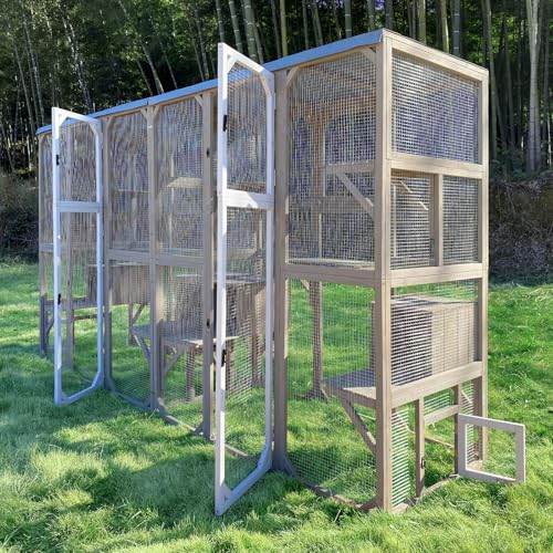 Catio Outdoor Cat Enclosure with Weatherproof Tarp Roof, Large Window, Multi-Platform Walk-in Cat House for Indoor/Outdoor Use Double (Outdoor Cat Enc