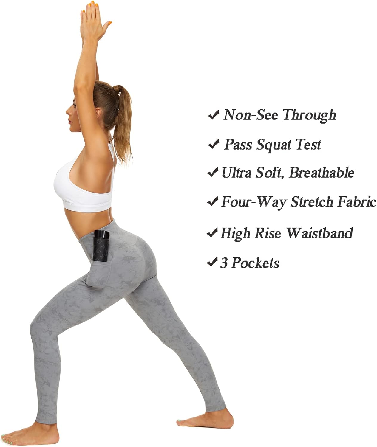 iniber High Waisted Yoga Pants with Pockets for Women 4-Way Stretch Soft Running Workout Leggings Athletic Yoga Pants