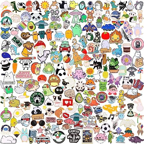 Japior 30Pcs Cute Enamel Pins Bulk Kawaii Brooches Button Pins Aesthetic Funny Cartoon Plant Enamel Pin for Backpacks Bag Hat