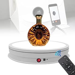 VNATWGOO Plataforma Giratoria para FotografíA con áNgulo Ajustable, Soporte De ExhibicióN Motorizado con Giro De 360°, IluminacióN Led Tricolor, para Uso Profesional,White