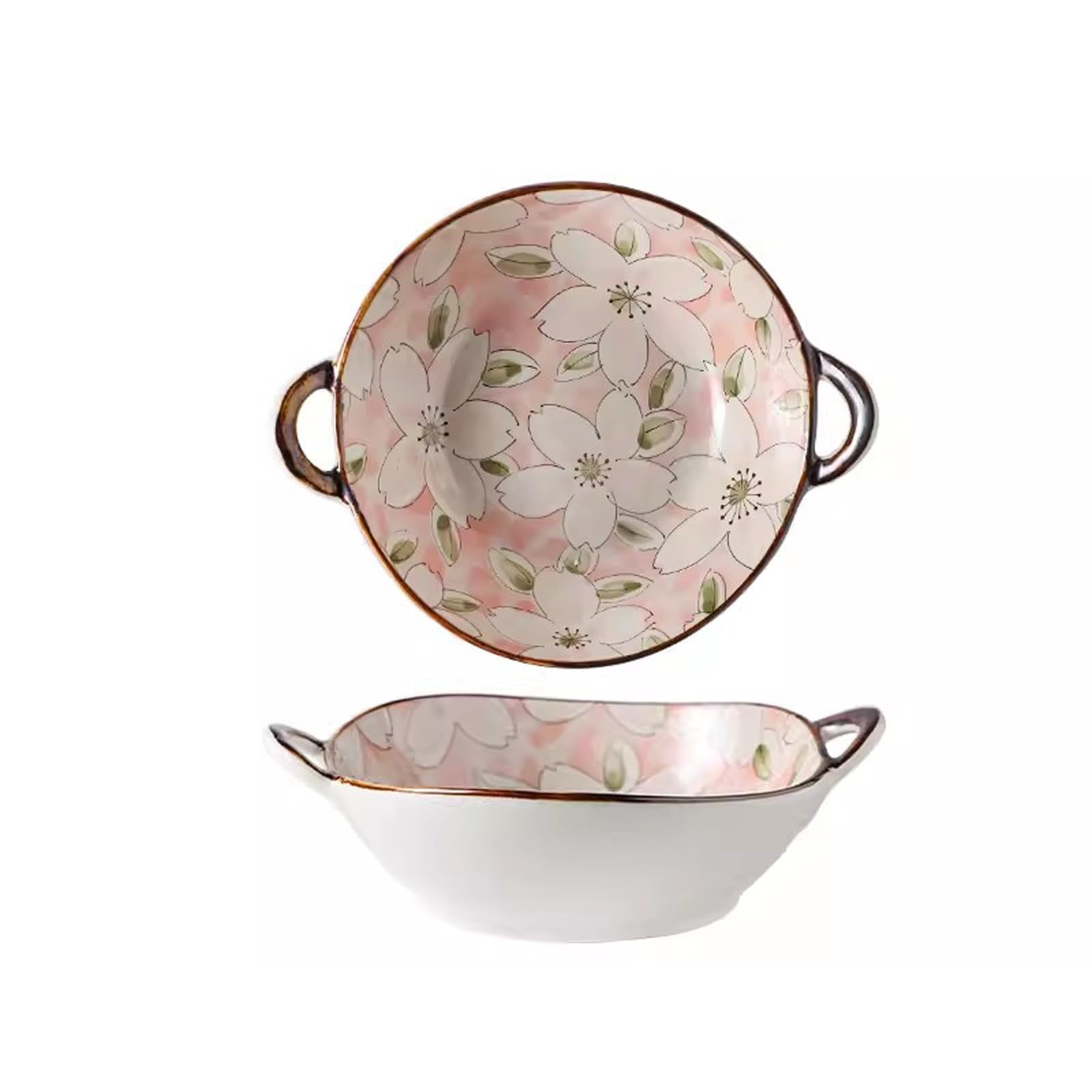 WOTZOV Salad Bowls Double Ear Soup Bowl Household Tableware Ceramic Big Bowl Handle Soup Bowl Double Ear Ceramic Big Bowl Kitchen Soup Bowls