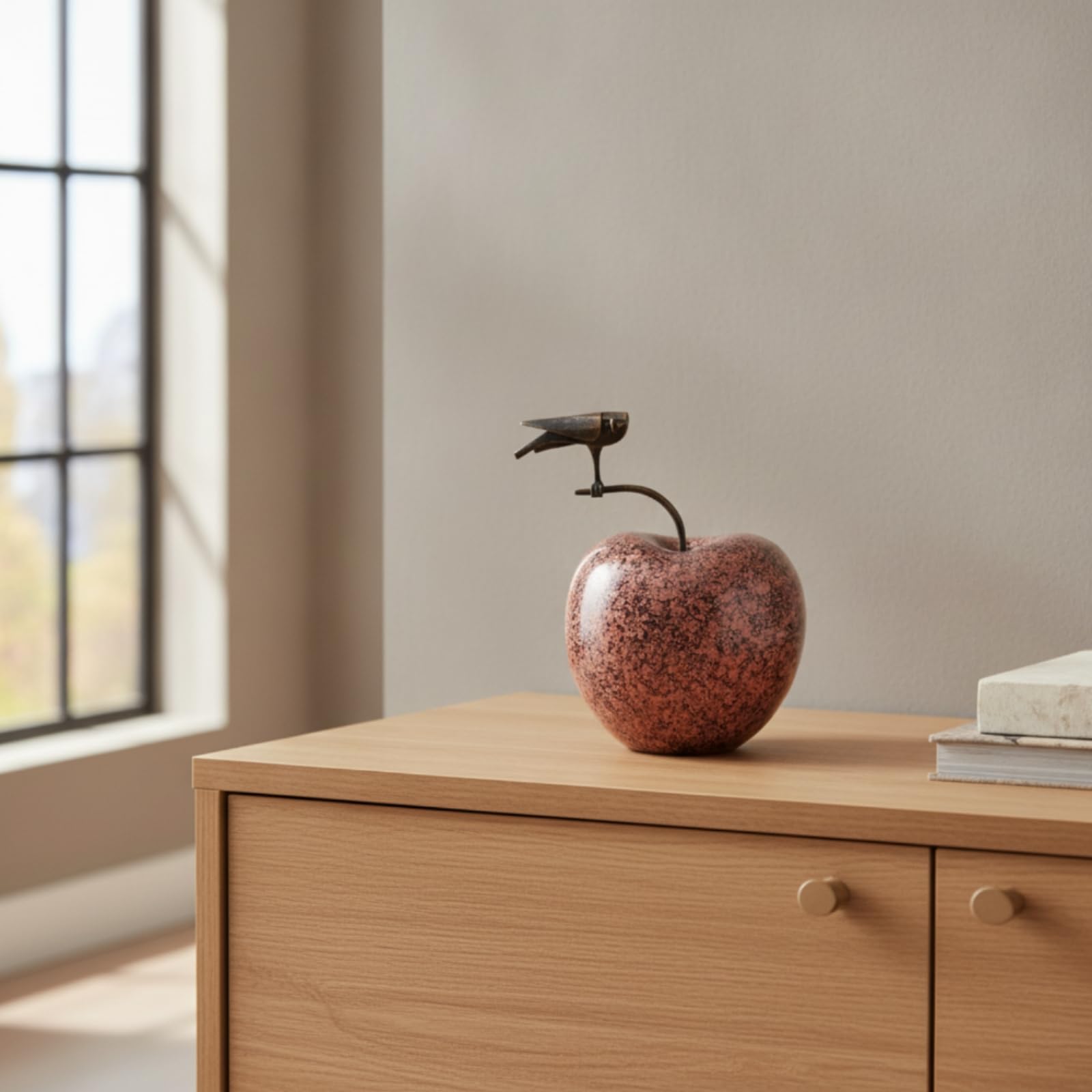 Apfel-Dekofigur glänzend Dekoapfel gebogener Stiel Apfelfigur für Schreibtisch, Regal, Modellraum, Groß 25 18 28cm, Rot