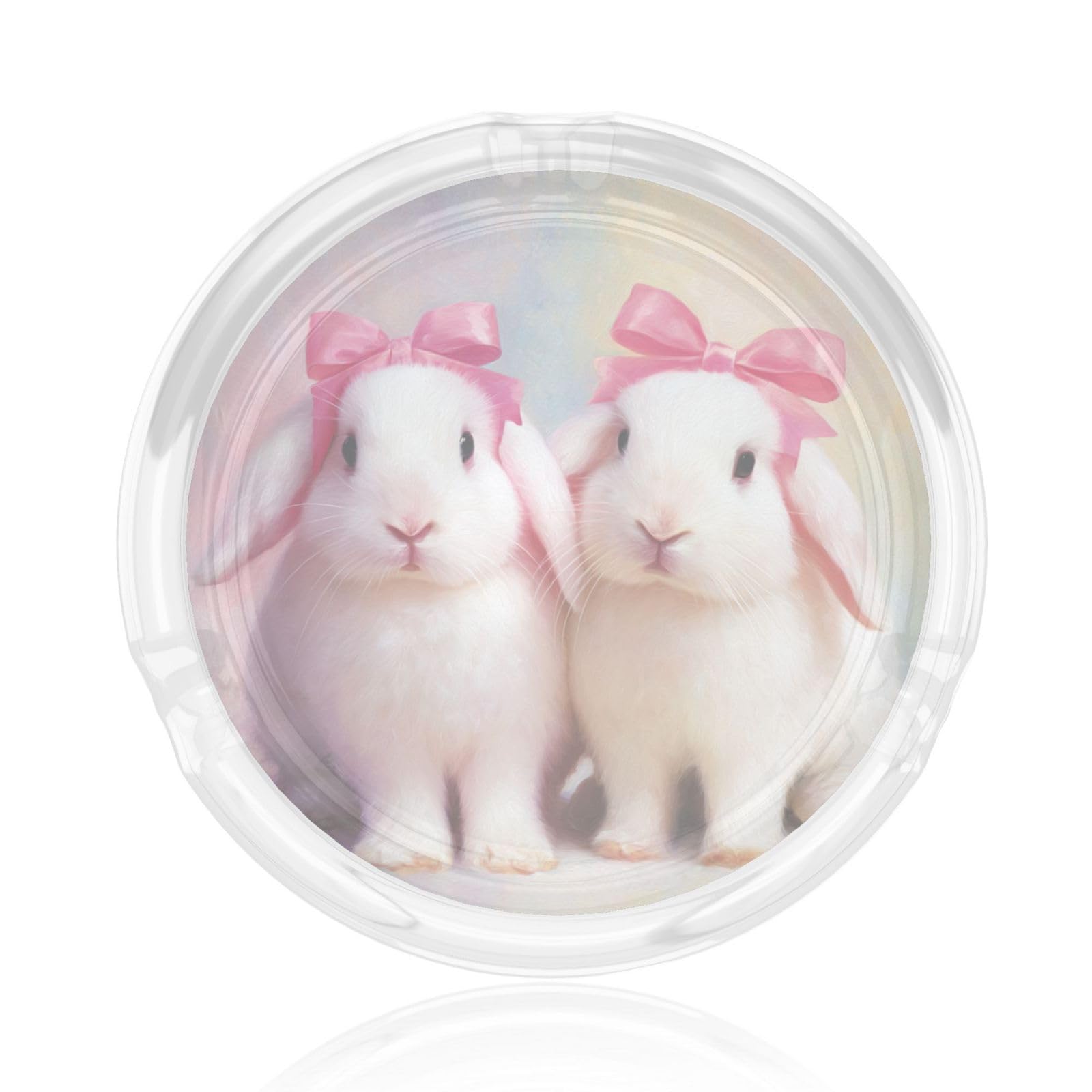 Two Cute Bunnies With Pink Bows Glass Ashtray For Cigarettes Ash Trays Case For Home Office Decor