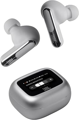 JBL Live Beam 3 Auriculares inalambricos de botón con almohadillas,True Wireless con cancelación de ruido adaptable, hasta 48 horas de reproducción, Bluetooth, audio de alta resolución, plateado