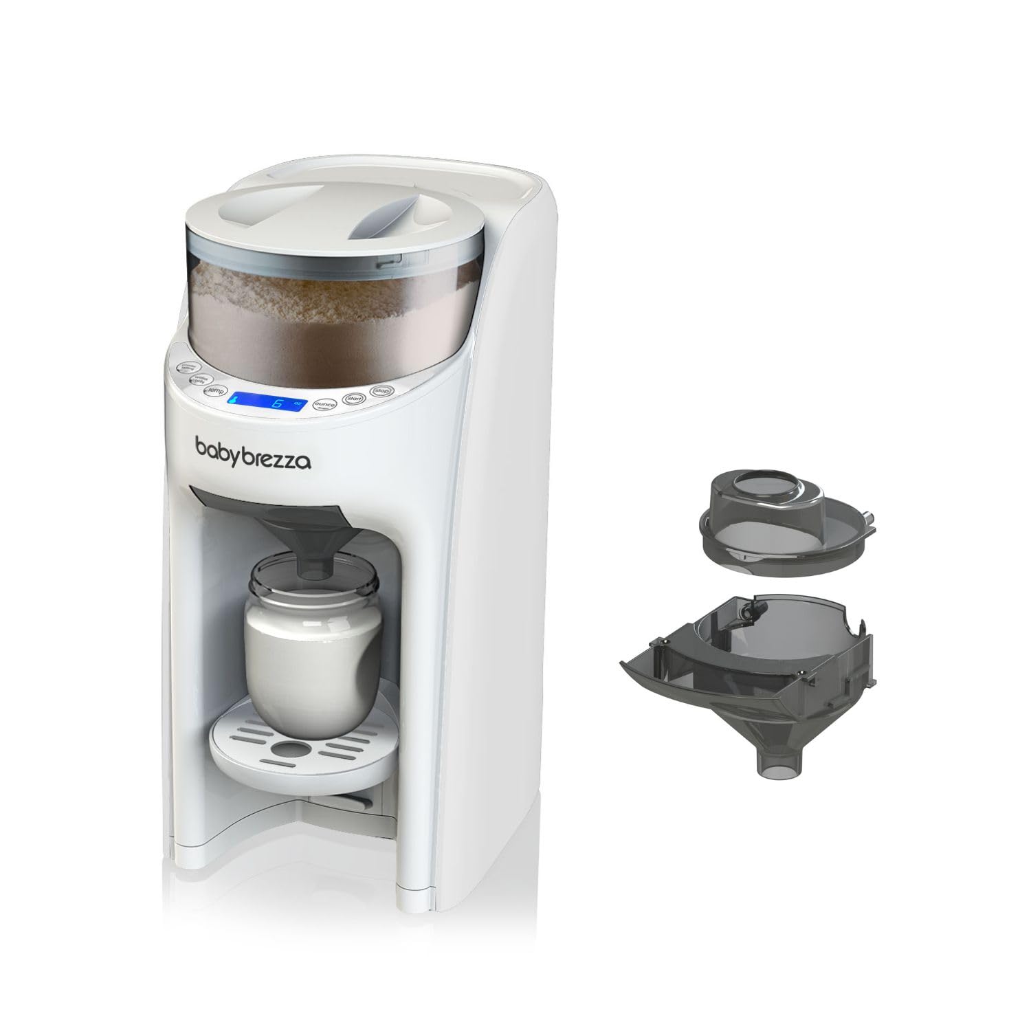 Baby Brezza Formula Pro Advanced – Automatischer Flaschenzubereiter – Mischt Milchpulver & Wasser perfekt – Mit 2 Milchpulvertrichtern (1 im Gerät, 1 extra) – 3 Temperaturen – BPA-frei – Weiß