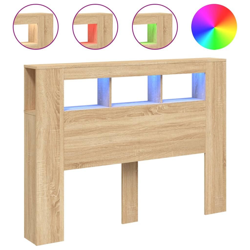 vidaXL Tête de Lit à LED, Tête de Cadre de Lit, Accessoire de Lit Double, Meuble de Chambre à Coucher Maison Intérieur, Chêne Sonoma 140x18,5x103,5cm Bois Ingénierie