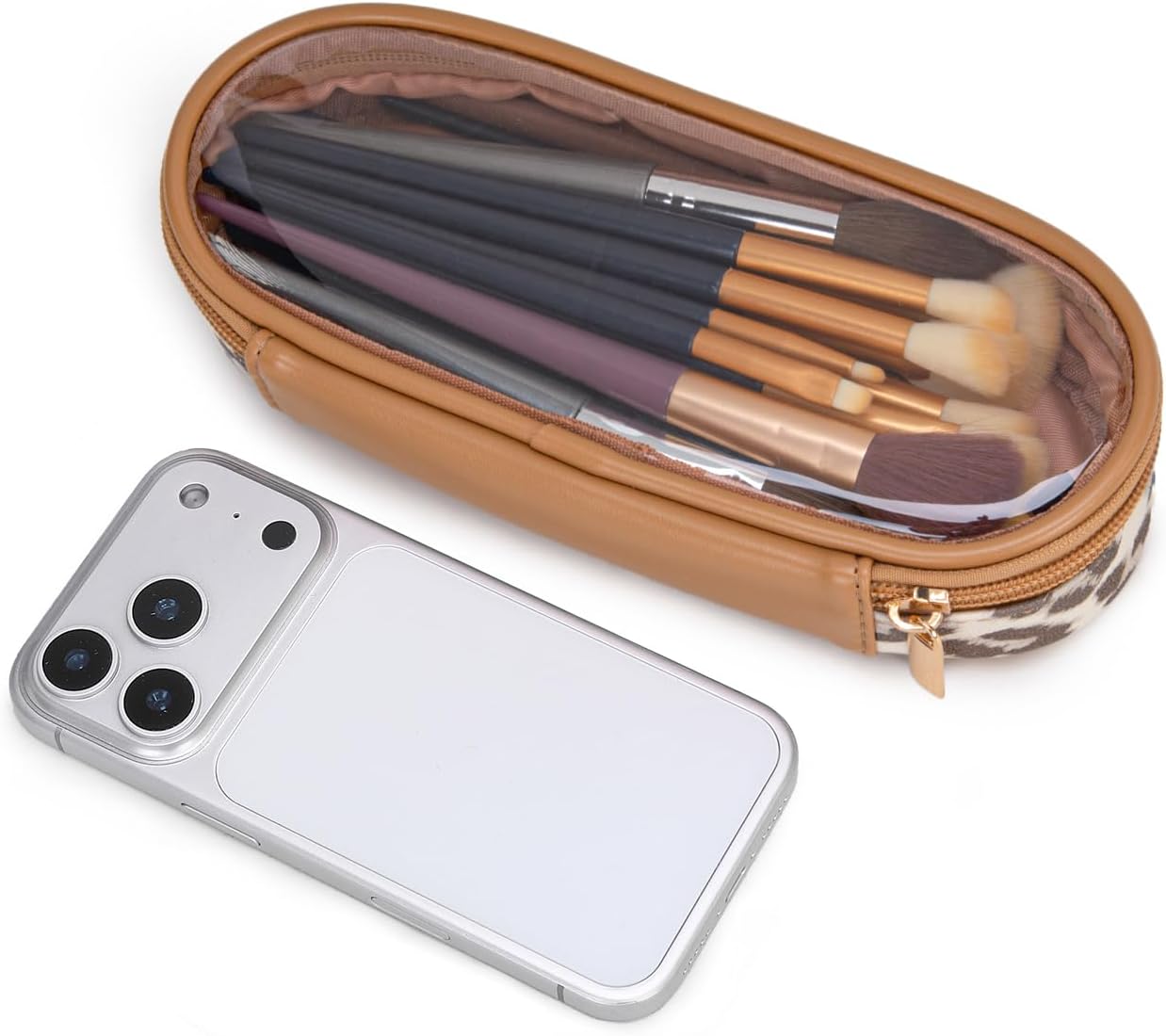 Montana West X Wrangler Travel Makeup Bag 2pcs Set Large Cosmetic Bag with Makeup Brush Holder Portable Make Up Organizer Cute Toiletry Bag with Divider and Handle for Women Leopard - Image 5