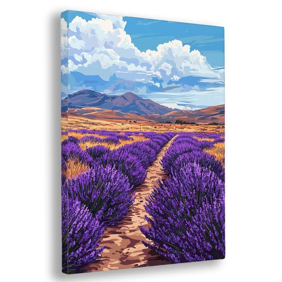 Pintar por Numeros Adultos, 70x90cm Lavanda Pintura por Numeros Adultos con Marco, DIY Kits de Paint by Numbers Adult Paisaje con 3 Pinceles Pigmento Acrílico, para Decoracion Hogar, Regalo, Q-75